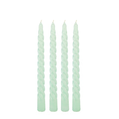 Manulena Blossom Light Green Twisted Taper Candles Set of 4