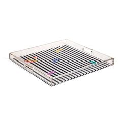 Nicolette Mayer Black Floral Stripes 18X18 Acrylic Tray - Home4u