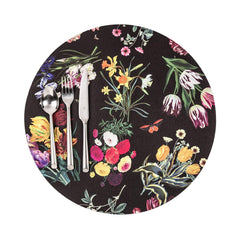 Nicolette Mayer Flora Fauna Black  Round Pebble Placemat Set Of 4 - Home4u