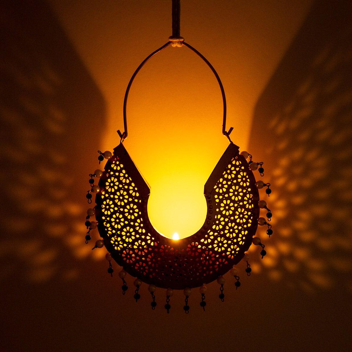 Jhumka Gold Hanging T Light Holder Set/2 - Home4u