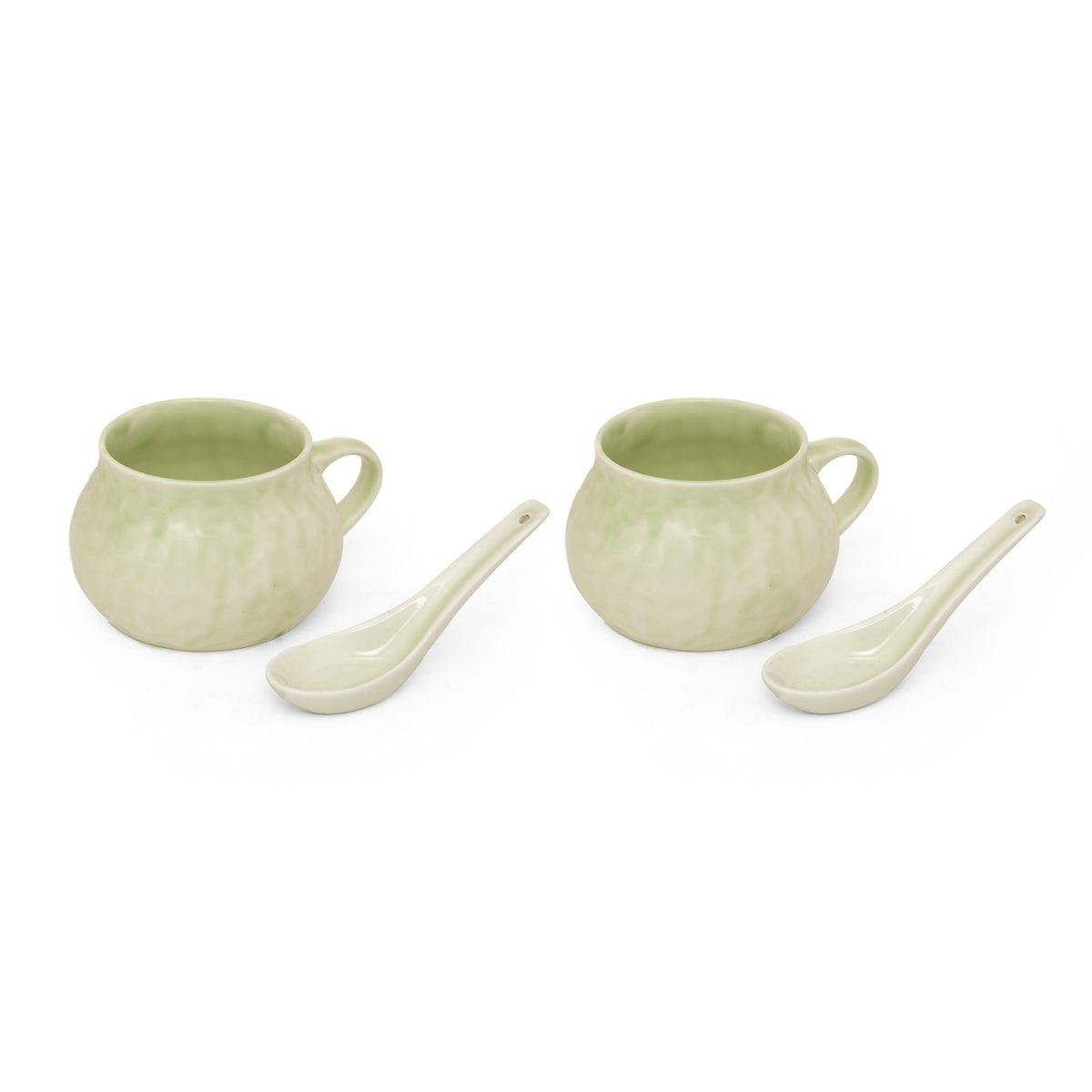 Ryo Soup Bowl With Spoon Green Set Of 2 - Home4u
