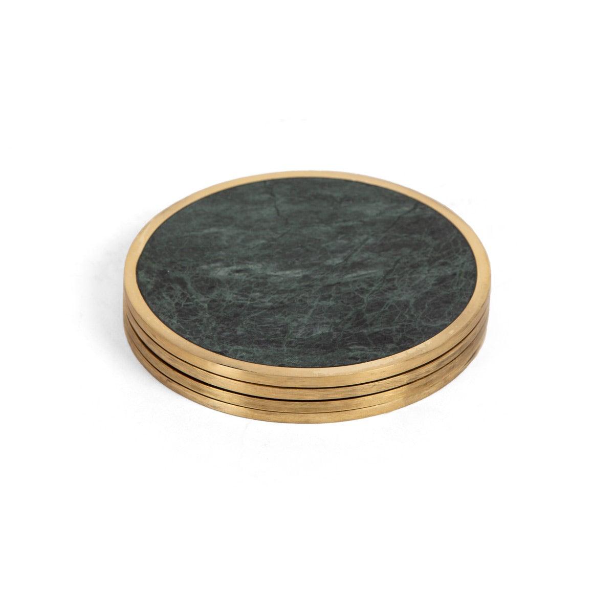 Audrey Coaster Set of 4 Green Marble with brass ring