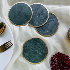 Audrey Coaster Set of 4 Green Marble with brass ring