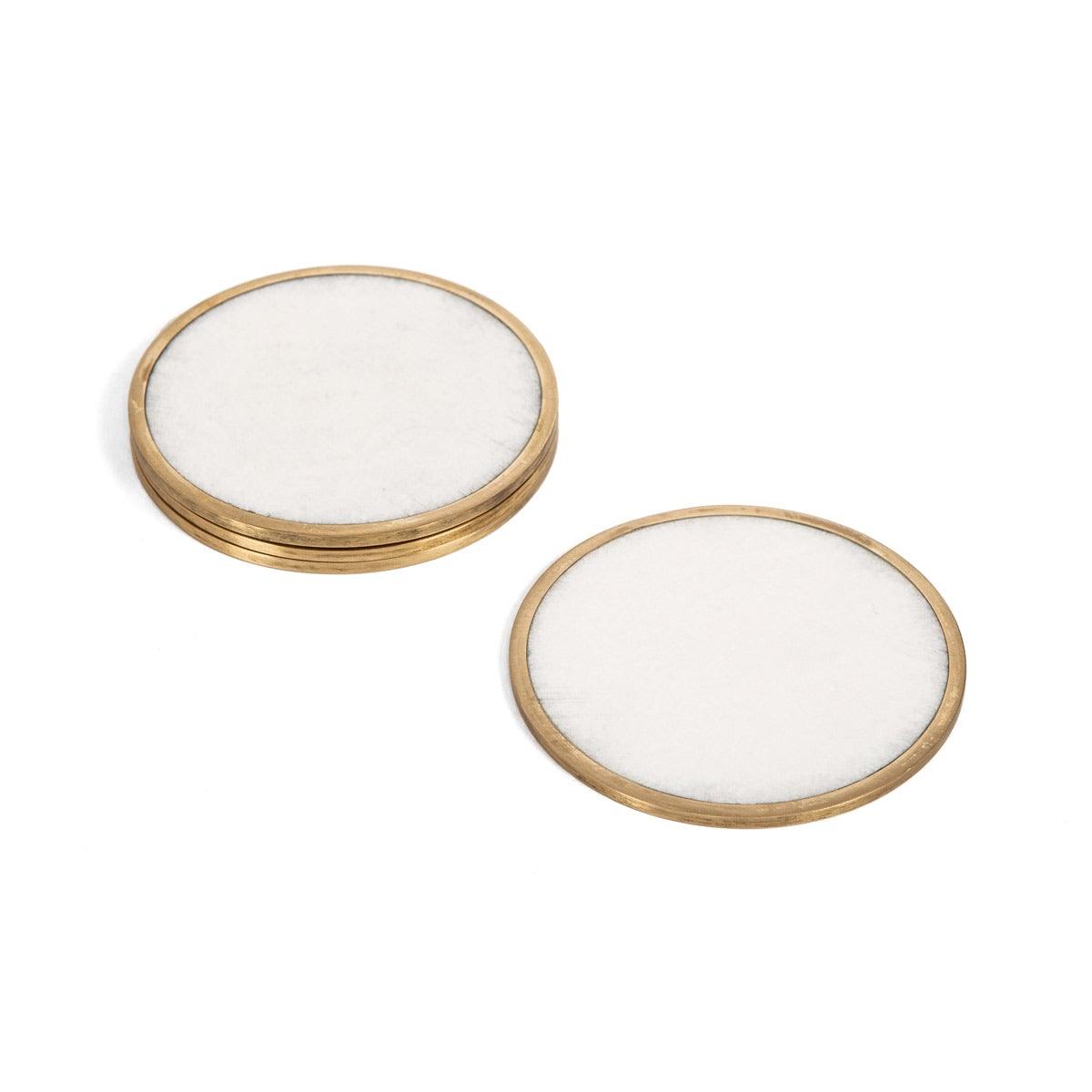 Audrey Coaster Set of 4 White Marble with brass ring