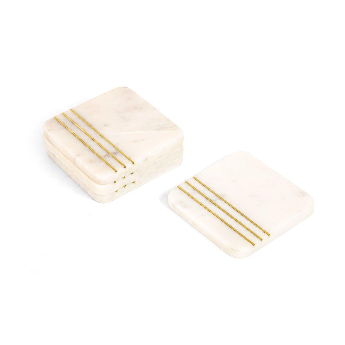Sulivian Square Round edge Coaster Set of 4 with brass stripes - Home4u