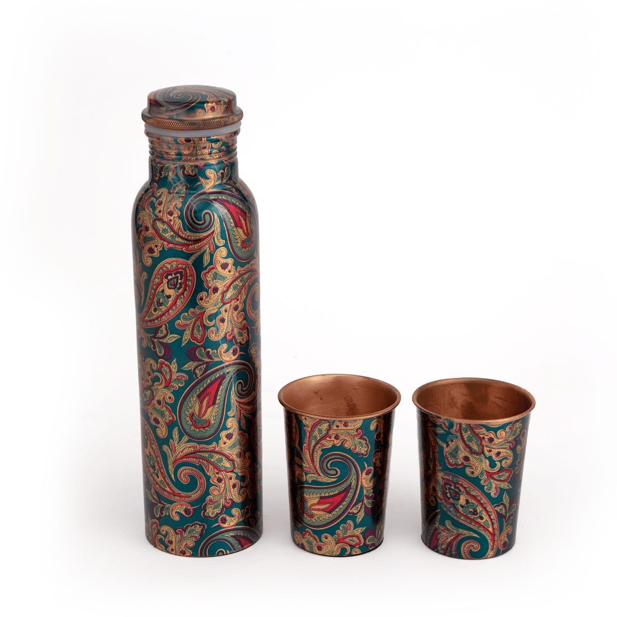 Paisley Copper Bottle with glass set - Home4u