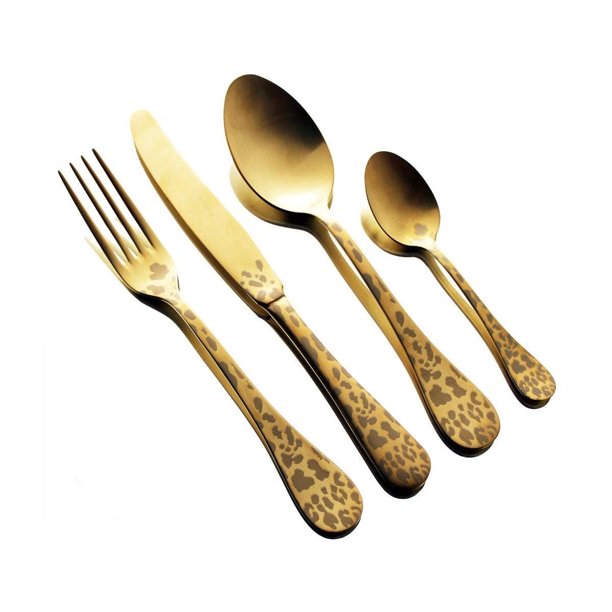 Herdmar Golden Metal Rocco Printed Cutlery - Set of 24