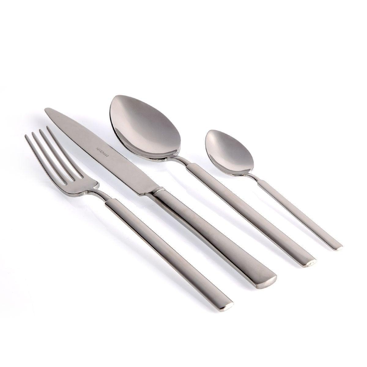 Herdmar Silver Metal Vintage Wood Canteen Cutlery - Set of 24