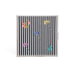Nicolette Mayer Black Floral Stripes 18 x 18 Acrylic Tray