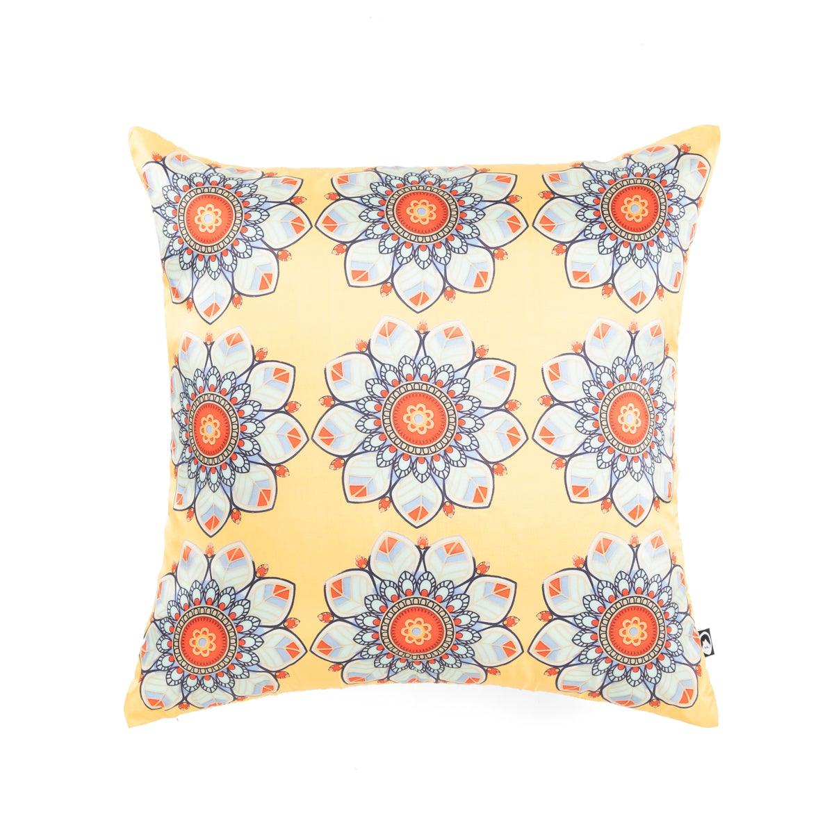 Azalea print Cushion Cover with Pastel Yellow base (45 x 45 cm) - Home4u