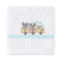 Bears on the Train Embroidery Kids Hand Towel Set of 4