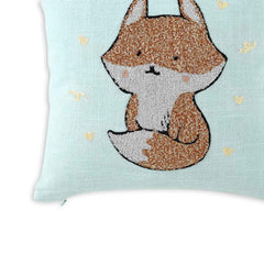 Fox Embroidered Kids Cushion Cover 12 x 12 Inch