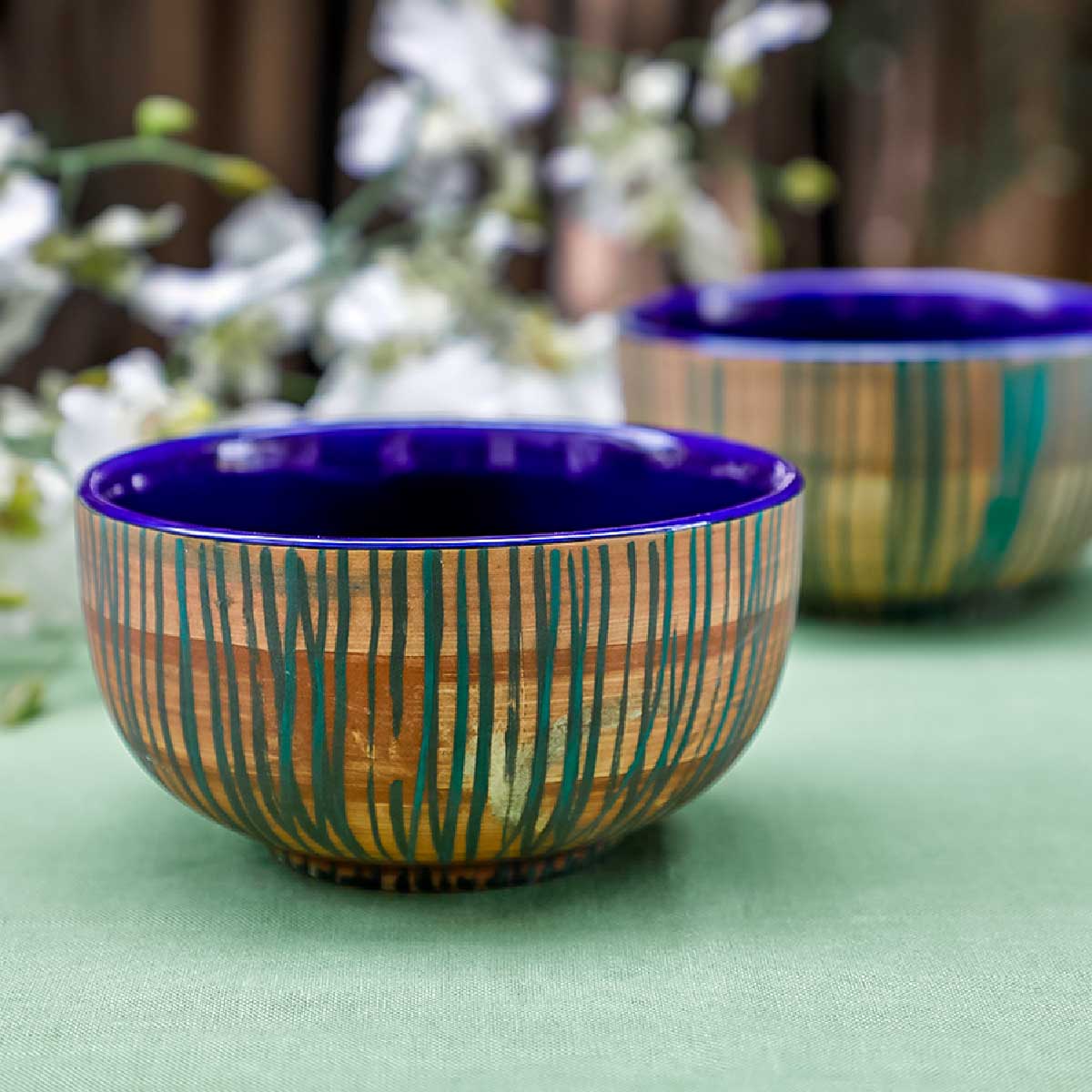 Bamboo Texture Ceramic Bowls Set of 2