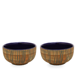 Bamboo Texture Ceramic Bowls Set of 2