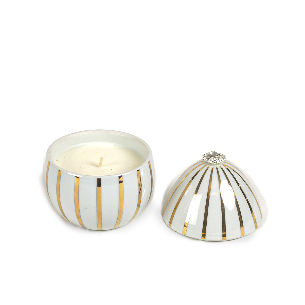 Ladenac Bois De Roussie White Gold Stripes Candle In Ceramic