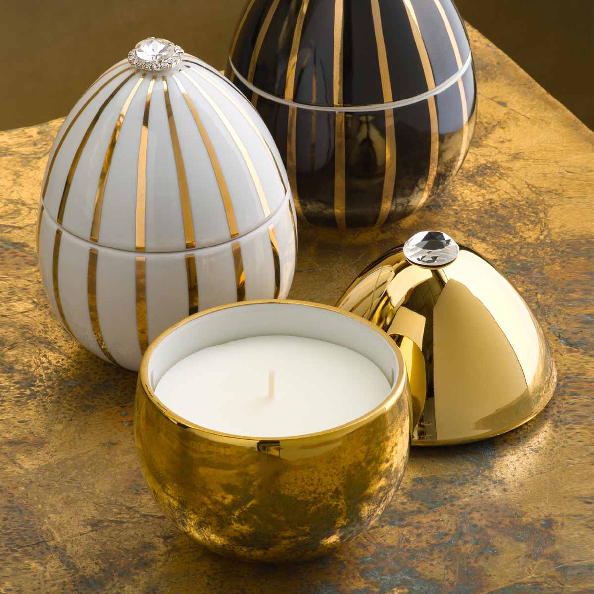 Ladenac Bois De Roussie White Gold Stripes Candle In Ceramic