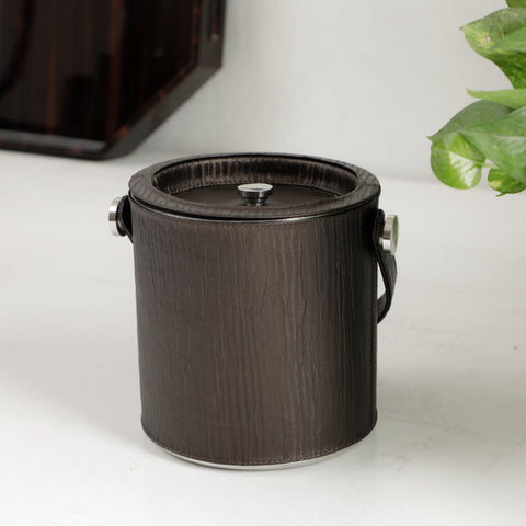 Brown Leather Sheath Ice Bucket With Tong