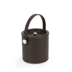 Brown Leather Sheath Ice Bucket With Tong