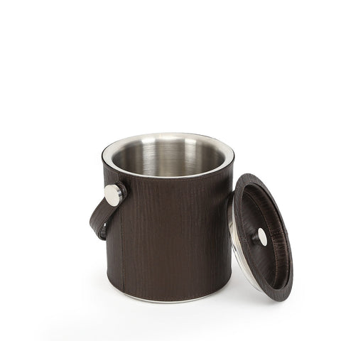 Brown Leather Sheath Ice Bucket With Tong