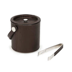 Brown Leather Sheath Ice Bucket With Tong