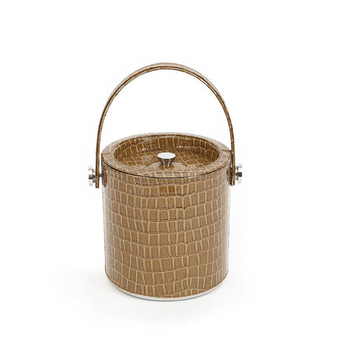 Tan Leather Ice Bucket With Tong