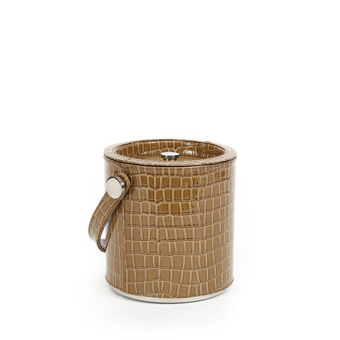 Tan Leather Ice Bucket With Tong