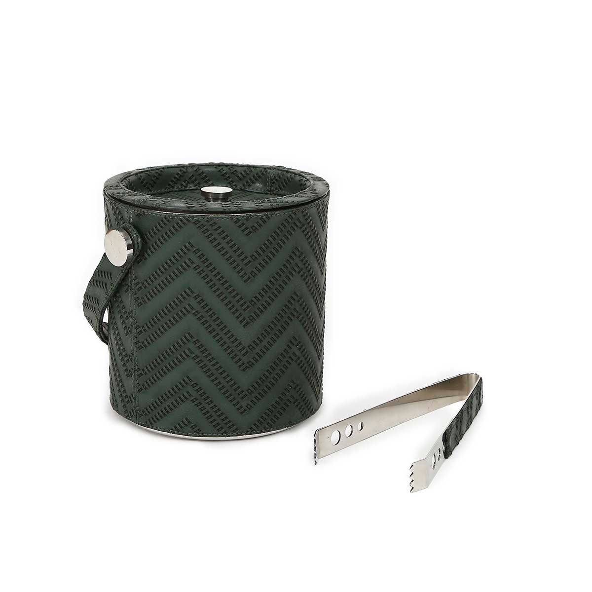 Olive Leather Sheath Ice Bucket With Tong
