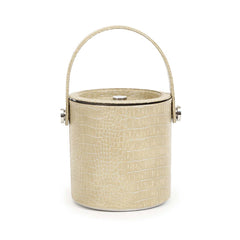 Ivory Leather Sheath Ice Bucket With Tong