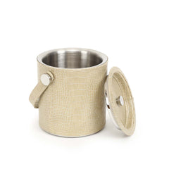 Ivory Leather Sheath Ice Bucket With Tong