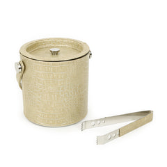 Ivory Leather Sheath Ice Bucket With Tong