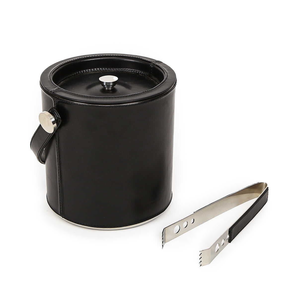 Black Leather Sheath Ice Bucket With Tong