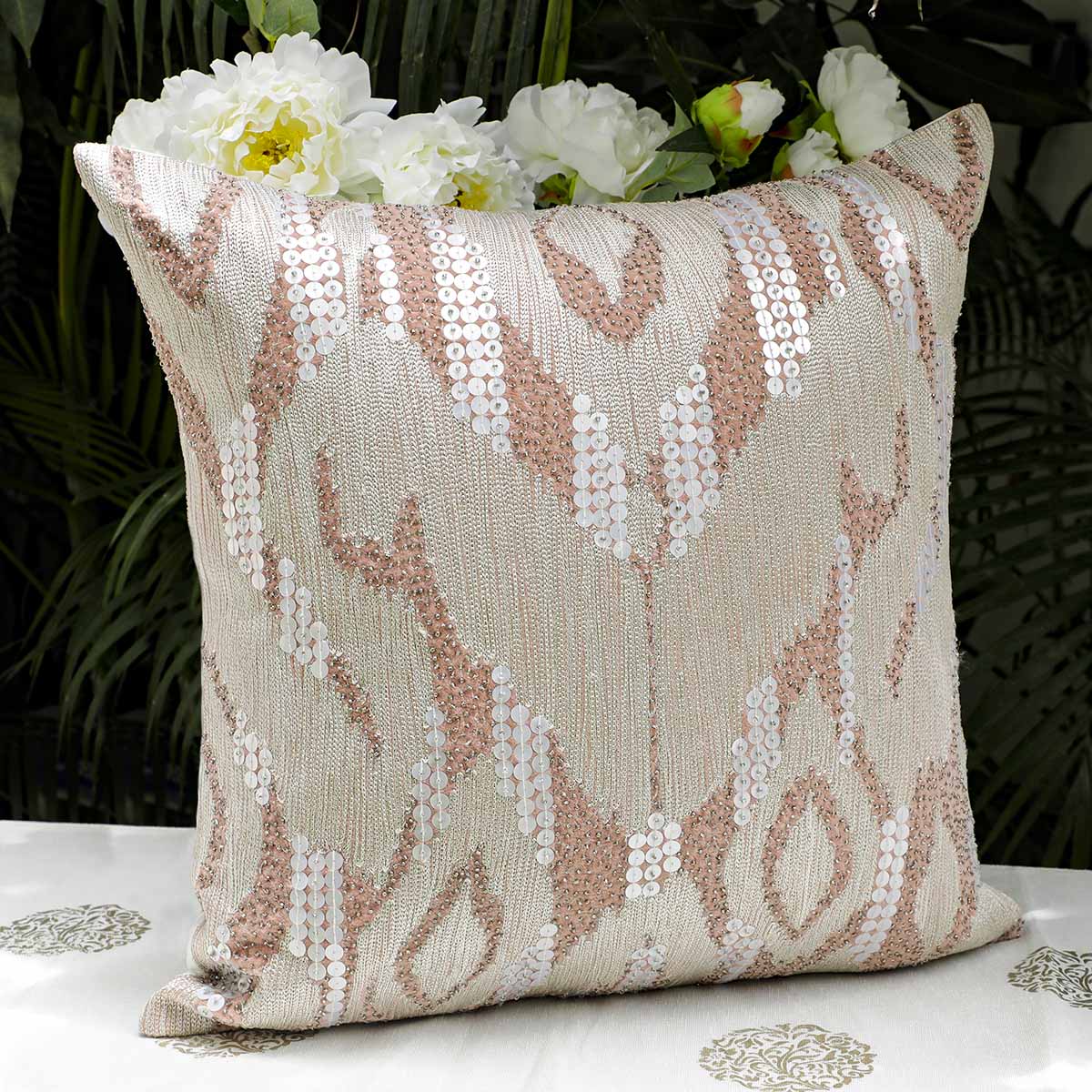 Pied Embroidery Cushion Cover 18 x 18 Inch