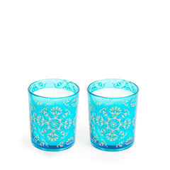 Nitya Glass Candle Turquoise Set Of 2