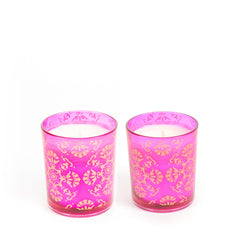 Nitya Glass Candle Fuchsia Set Of 2