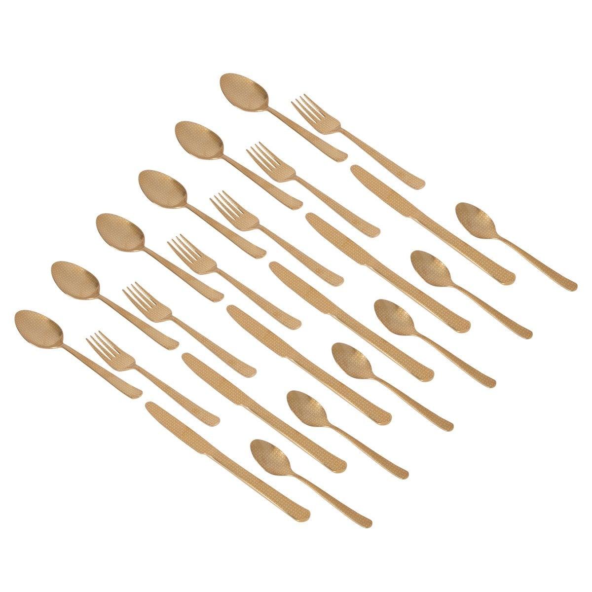 Herdmar Golden Metal Oslo Printed Cutlery - Set of 24 - Home4u