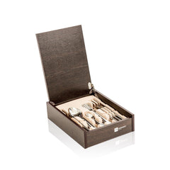 Herdmar Silver Metal Vintage Wood Canteen Cutlery - Set of 24 - Home4u