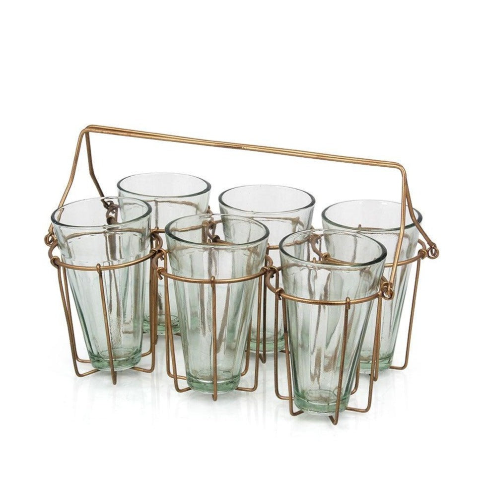 Assort Copper & Clear Glass With Holder, Set Of 6 - Home4u